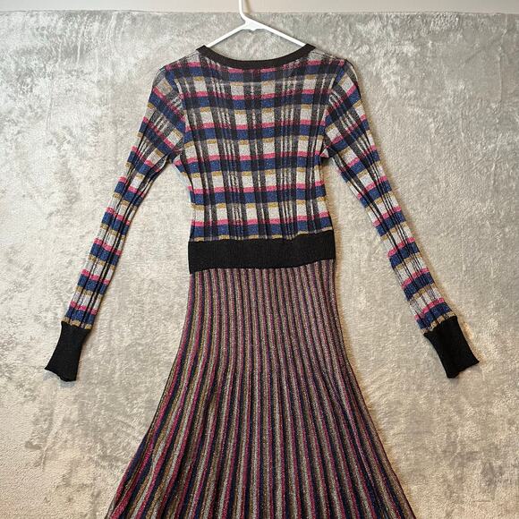 Happy Sheep Colorful Metallic Knit Fit & Flare Long Sleeve Midi Dress Sz Small - Picture 6 of 7